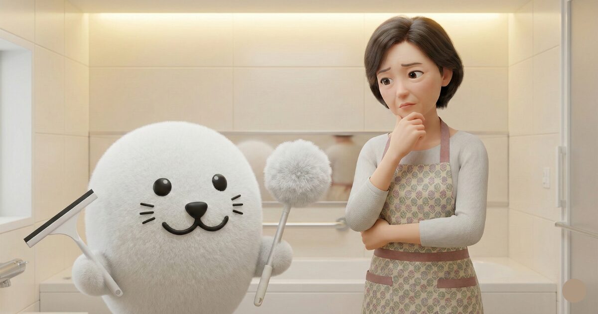 主婦とバスボンくんが保管方法で悩んでいる