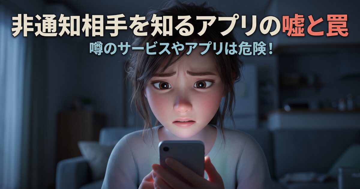 136サービスや非通知がわかるアプリの噂は本当？危険な罠を解説

インターネット上には、特定のサービスや特殊なアプリを使えば非通知の相手が誰かわかるという魅力的な噂が溢れています。こうした情報に触れると、もしかしたら自分でも解決できるのではないかと期待してしまうかもしれません。

しかし、これらはすべて根拠のない都市伝説や、非常に危険な罠であることがほとんどです。この項目では、昔からよく言われている電話会社のサービスの真実や、相手の番号がわかると謳う解析アプリの嘘について解説します。そして、怪しいツールに手を出してしまうことの重大な危険性についても触れていきます。

136サービスでは相手の番号を知ることはできない

インターネットの古い掲示板などで、「NTTの136（ナンバーお知らせ136）を使えば、非通知の相手の番号がわかる」という噂を見かけたことがあるかもしれません。

しかし、これは完全に間違った古い情報です。この136サービスは、最後にかかってきた電話の日付や時間、そして電話番号を音声のガイダンスで読み上げてくれる便利な機能ですが、魔法の道具ではありません。