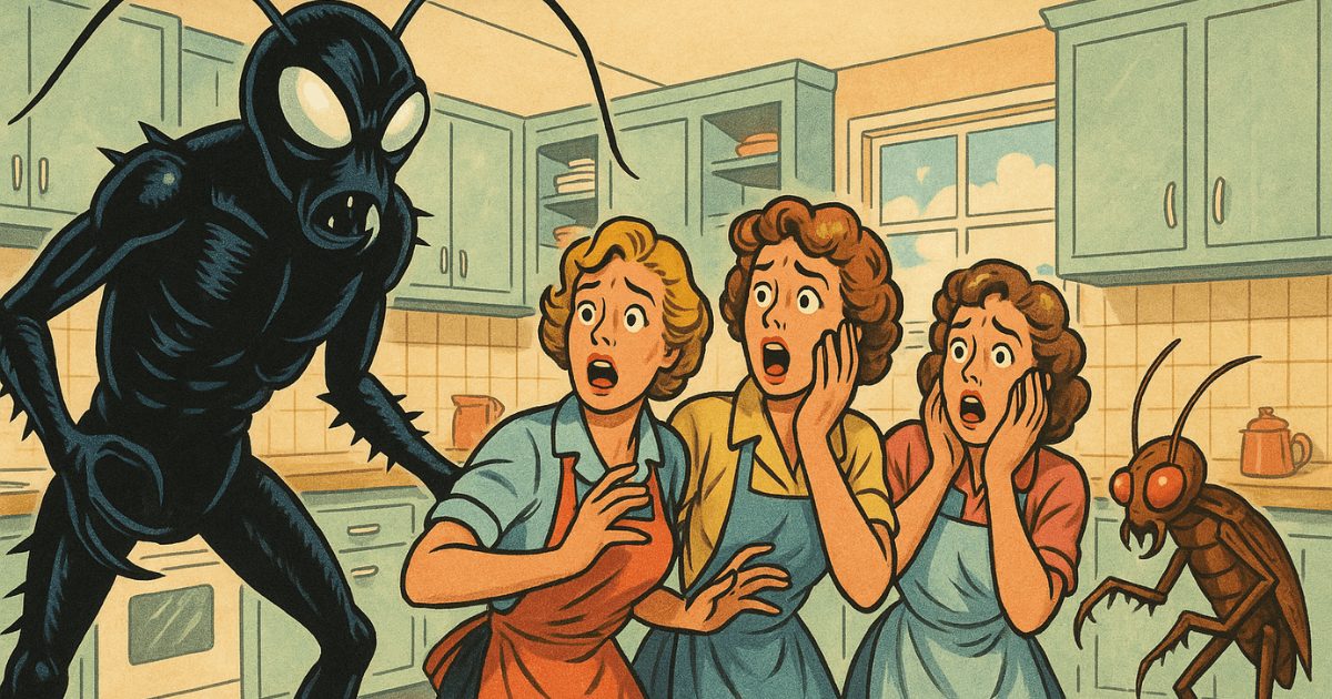 黒いゴキブリと茶色いゴキブリを怖がる主婦