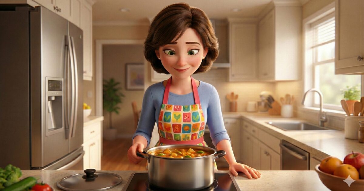 カレーを調理した主婦