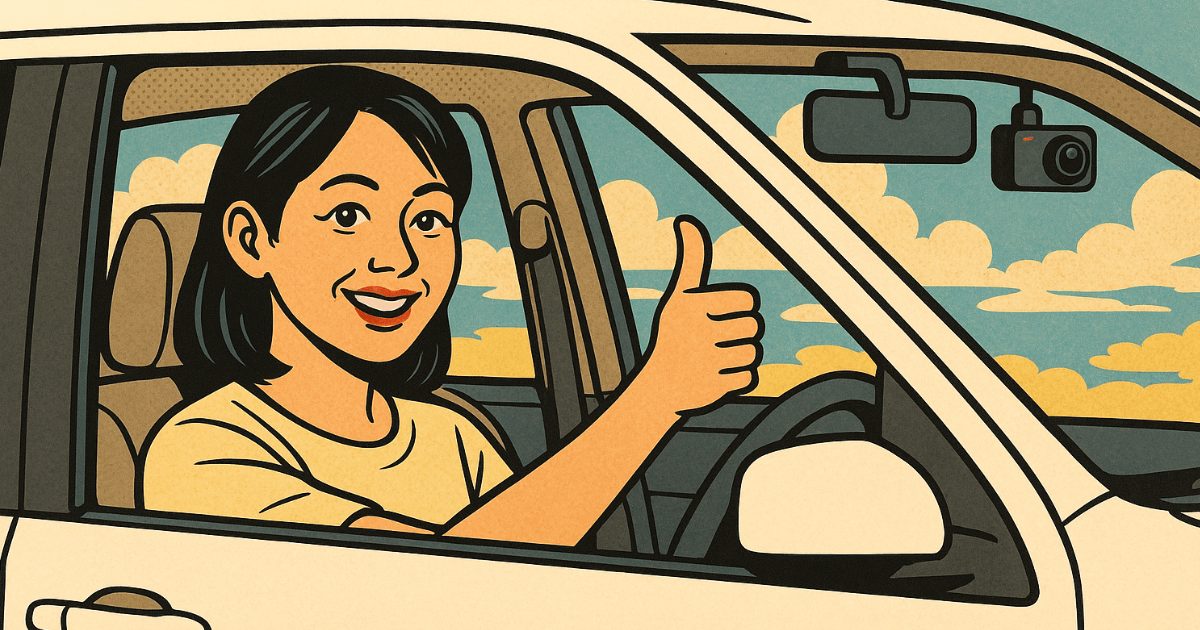 ドライブレコーダーに満足している女性