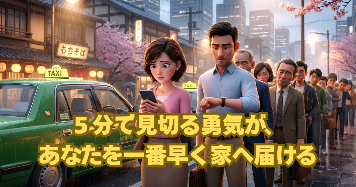 タクシー乗り場にタクシーいない？5分で見切る最速の帰宅戦略！