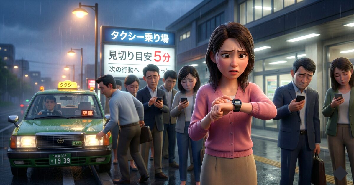 タクシー乗り場にタクシーがいない？見切る5分間の目安
