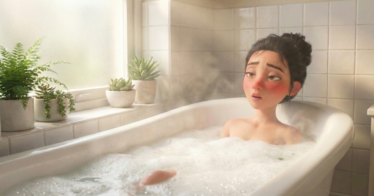 入浴でのぼせている女性