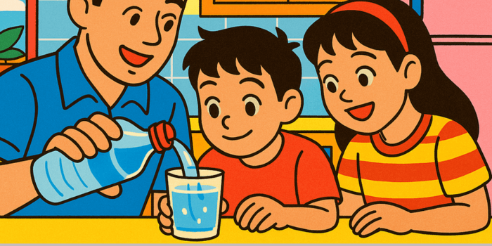 親子が飲み物を作っている