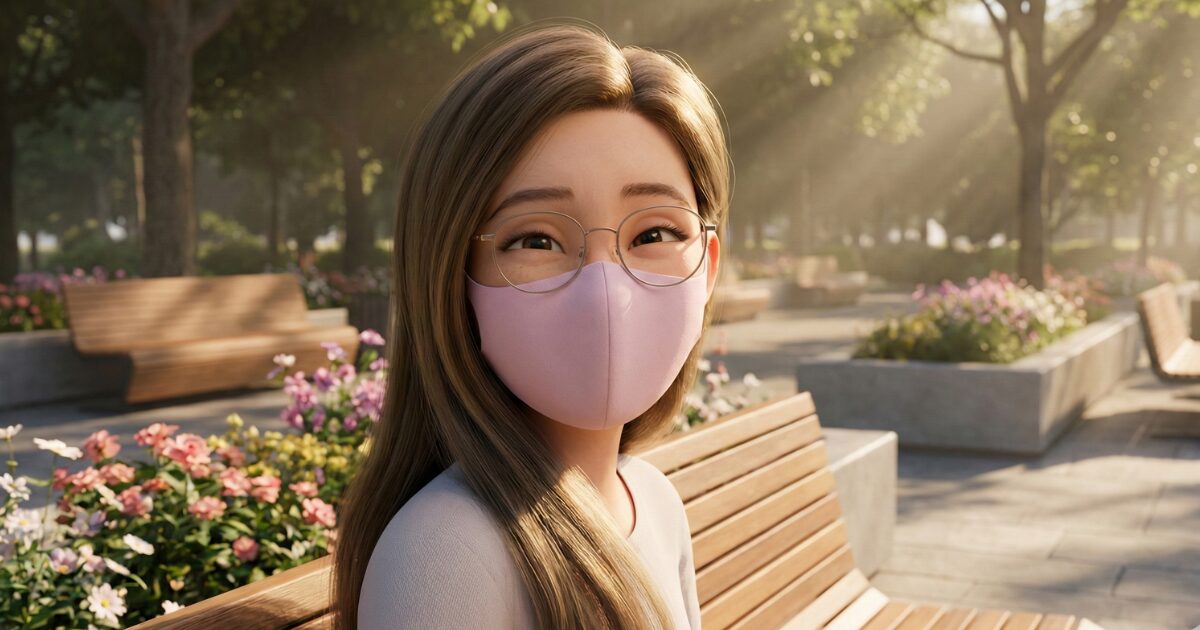 メガネとマスクでも垢抜けて綺麗な女性