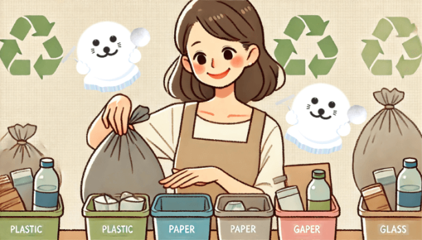 主婦がゴミを分別している