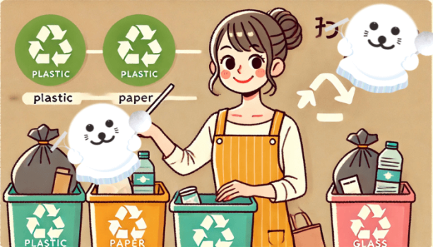 主婦がゴミを分別している