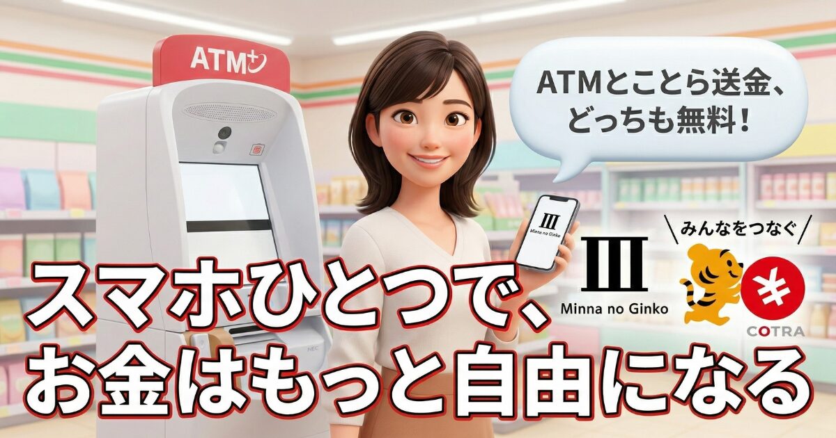 みんなの銀行の入金方法は2つ！セブンATMとことら送金で手数料無料