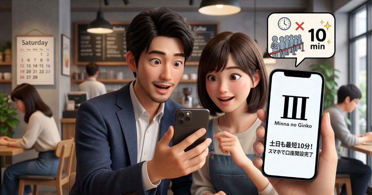 お急ぎの方へ！みんなの銀行の口座開設時間は土日も最短10分