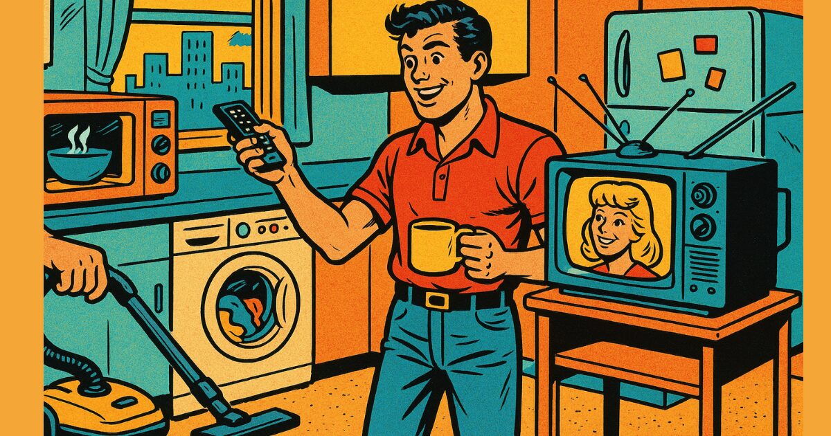 電気料金を気にせず家電製品を使う男性