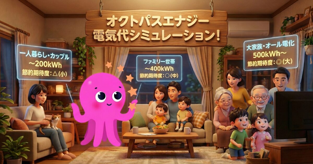 オクトパスへエナジーでの使用量別シミュレーション！一人暮らしから大家族まで節約額を検証