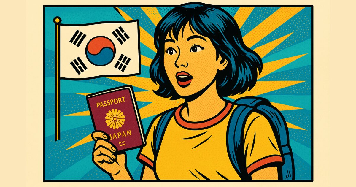 パスポートを持って韓国旅行をする女性