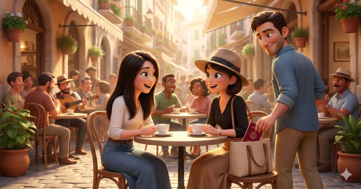 観光を楽しんでいる女性たちのパスポートを盗んでいる男性