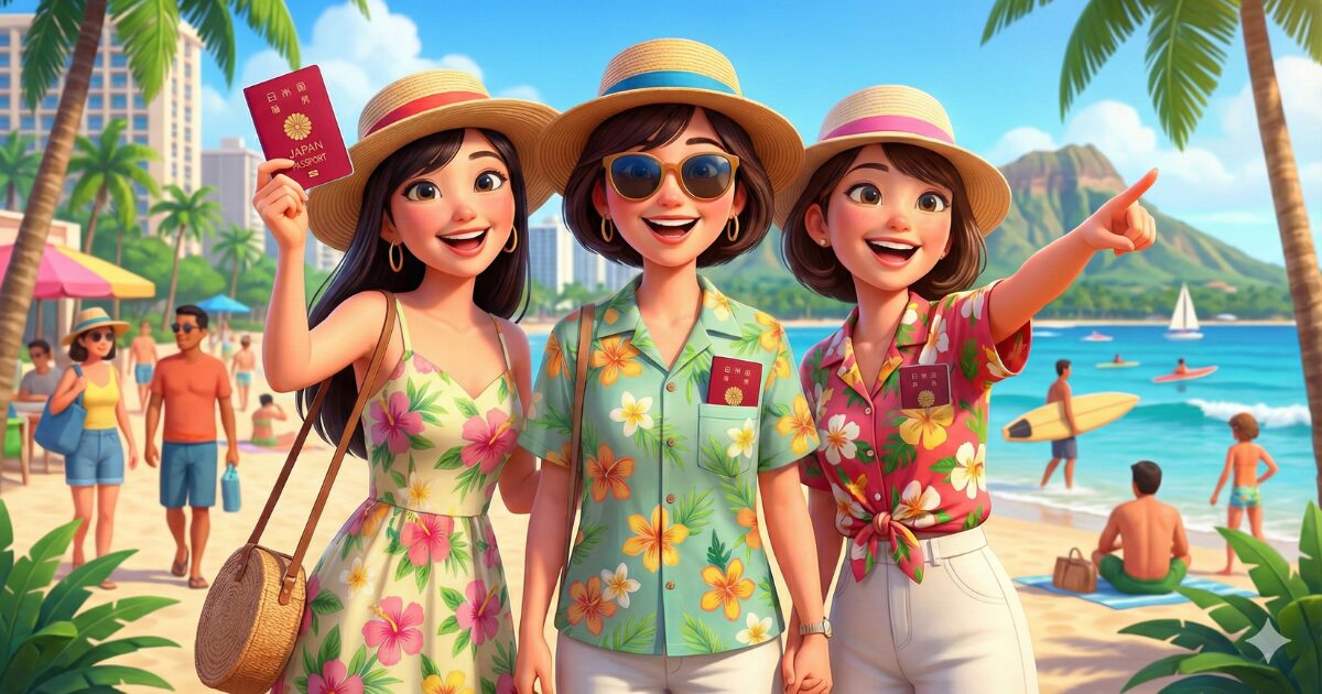 ハワイ観光を楽しむ女性たち