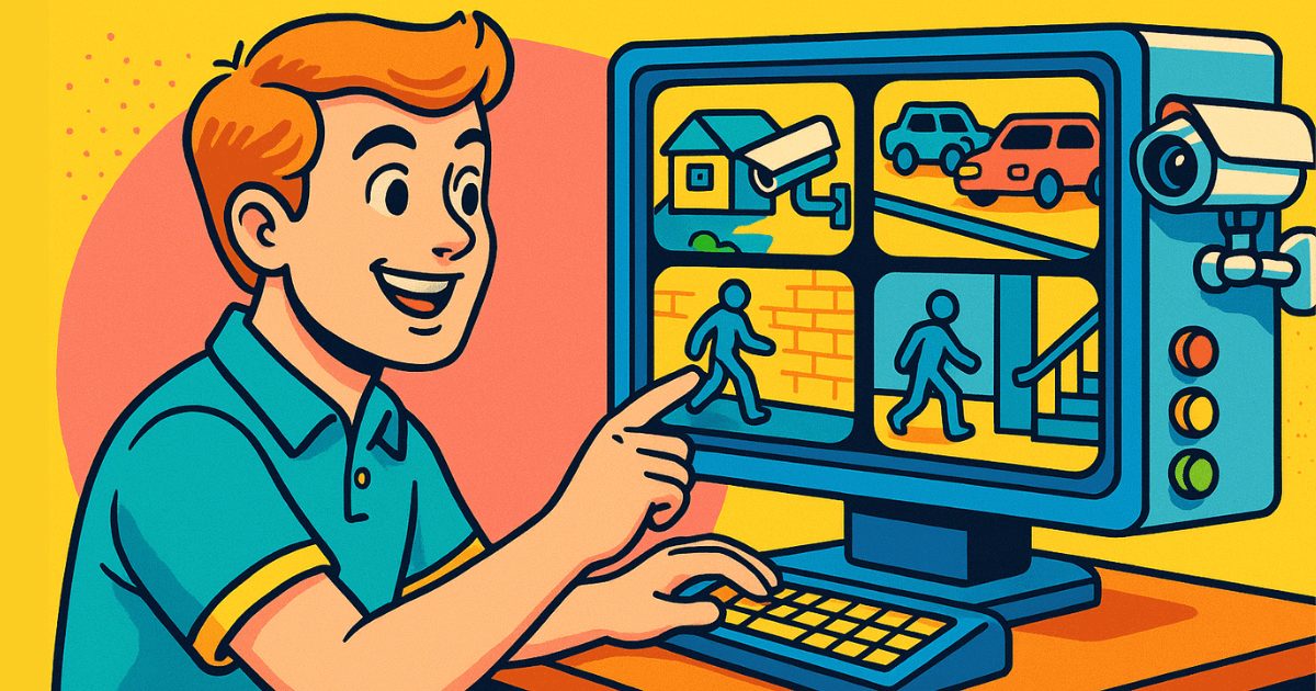 監視カメラの映像を見ている男性