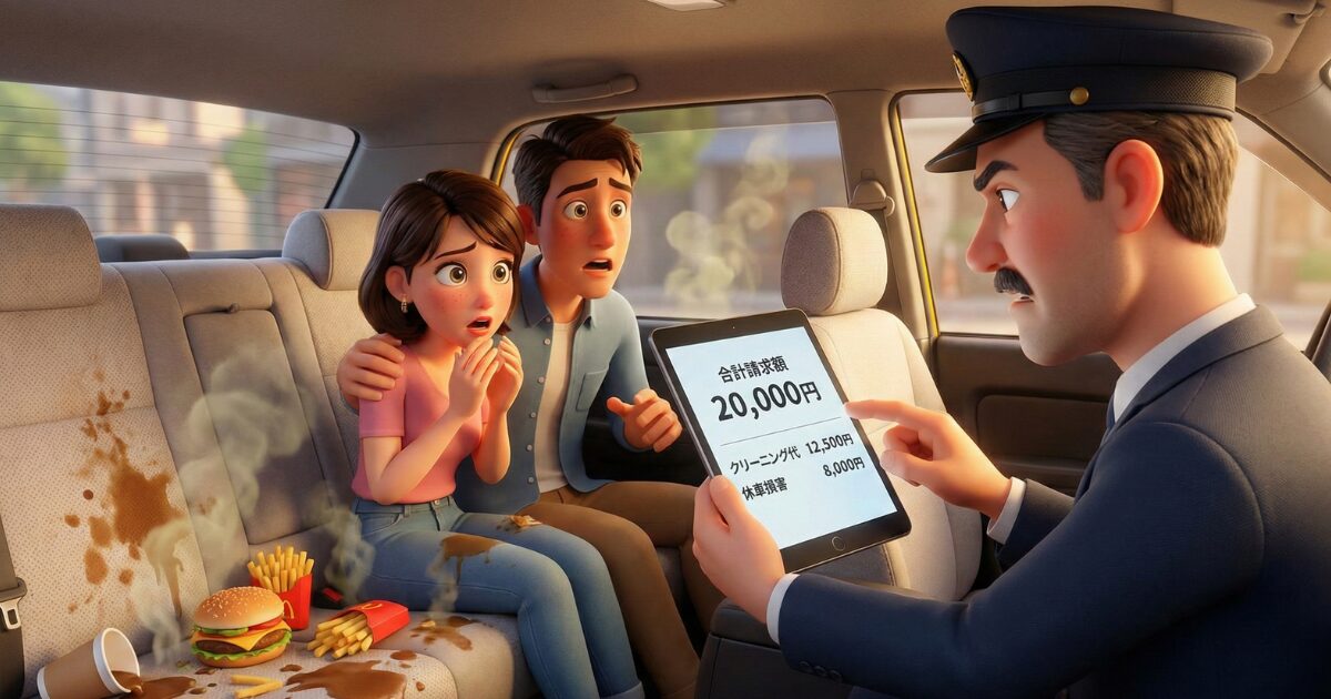 タクシー汚損時の代償!クリーニング代と休車損害で2万円請求の現実