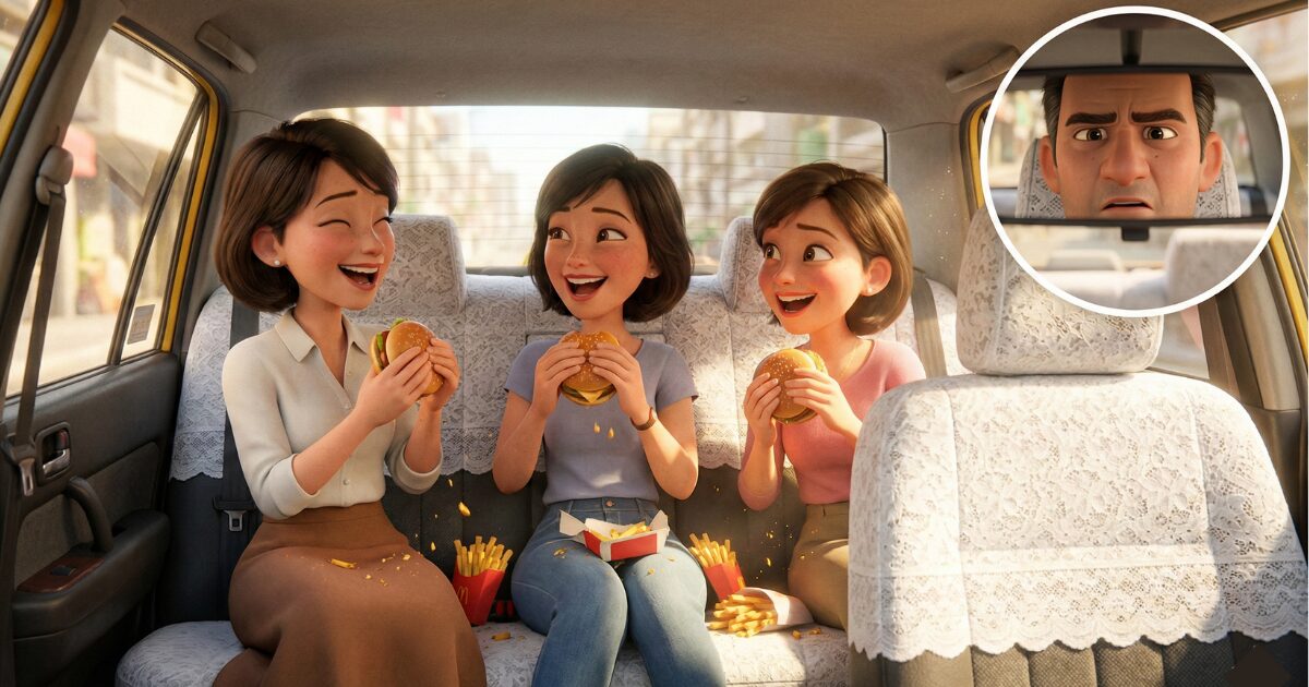 タクシーの車内で飲食をする人たち