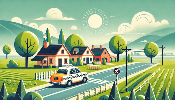 タクシーが観光地で走っている