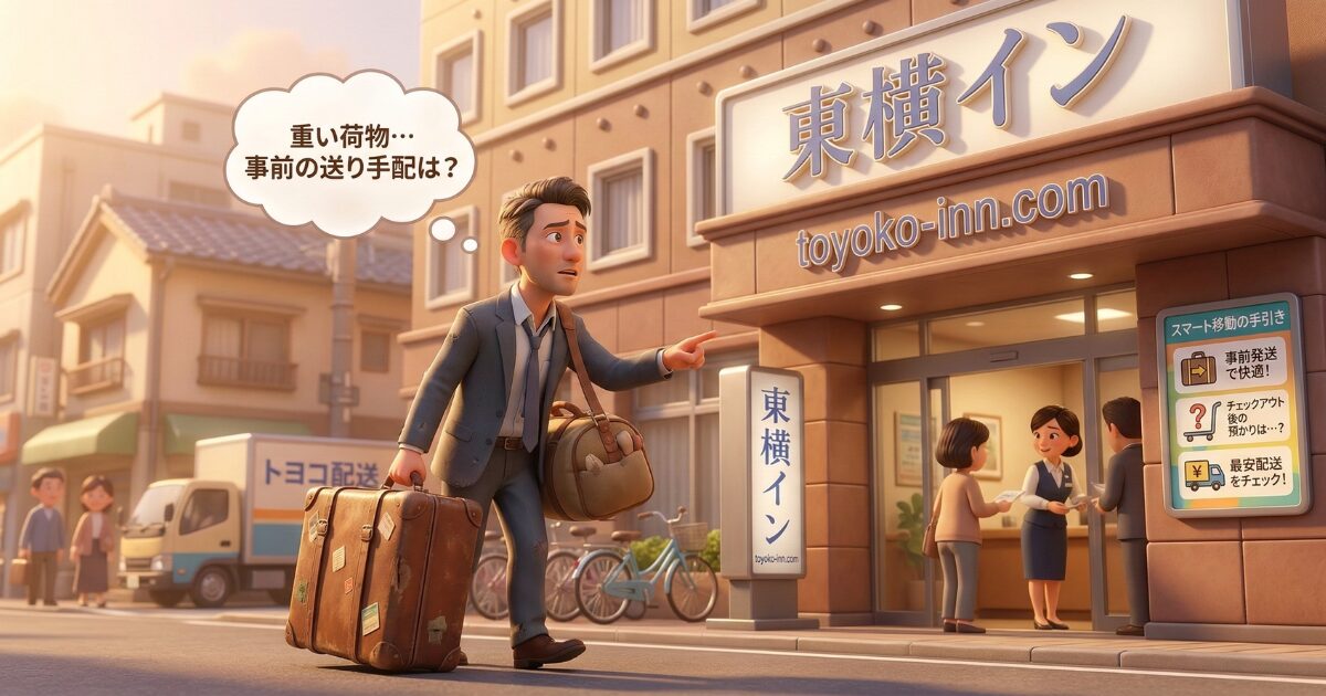 東横インへ重い荷物を持って行く観光客