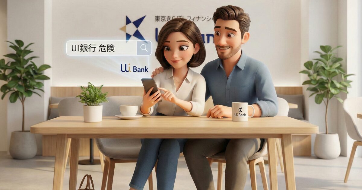 スマホで「UI銀行 危険」と検索している男女