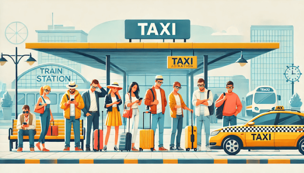 タクシーを待っている観光客