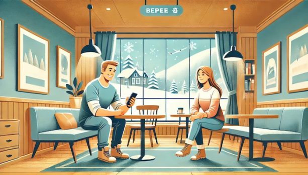 暖かい部屋でスマホを操作している男性