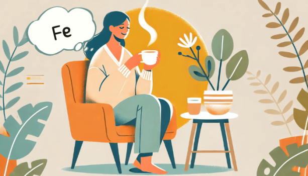 女性が鉄分が入ったお茶を飲んでいる