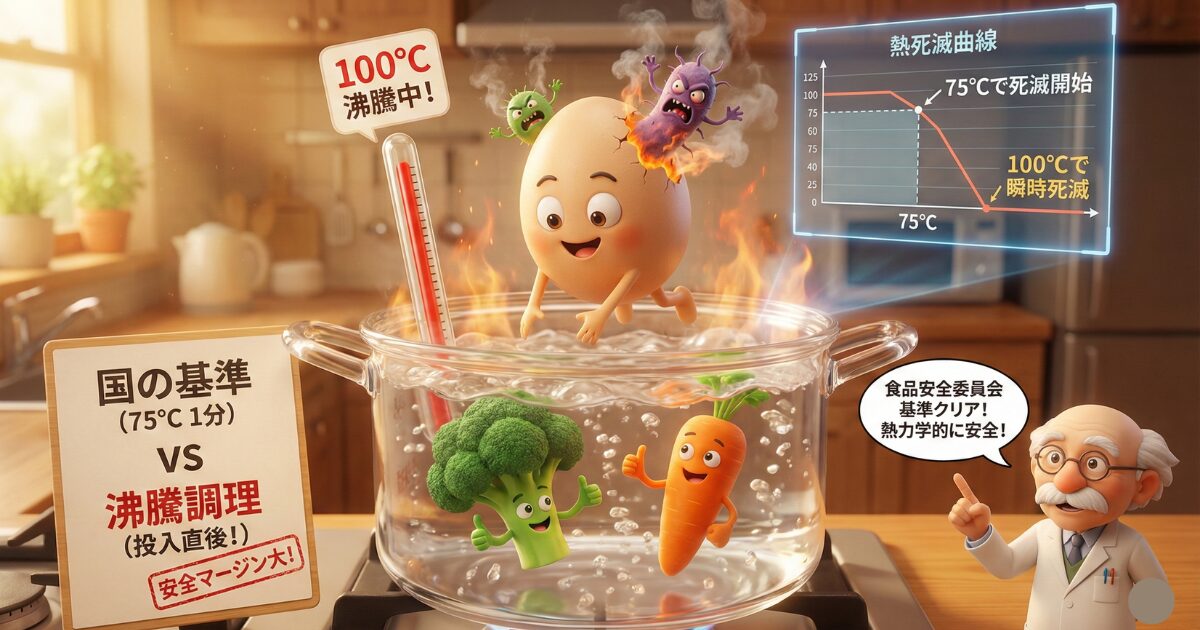 沸騰水の熱エネルギーと細菌の熱死滅曲線