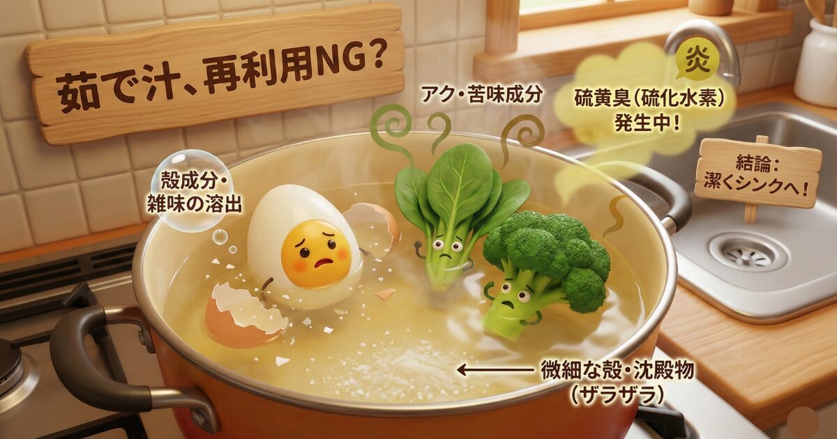 ゆで卵の茹で汁活用と衛生面：スープへの再利用や殻の汚れの正体